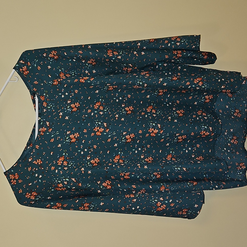Floral Print Women's Top - Blue and Orange